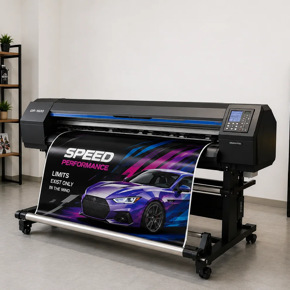 Geniş format dijital baskı makinesinden çıkan afiş